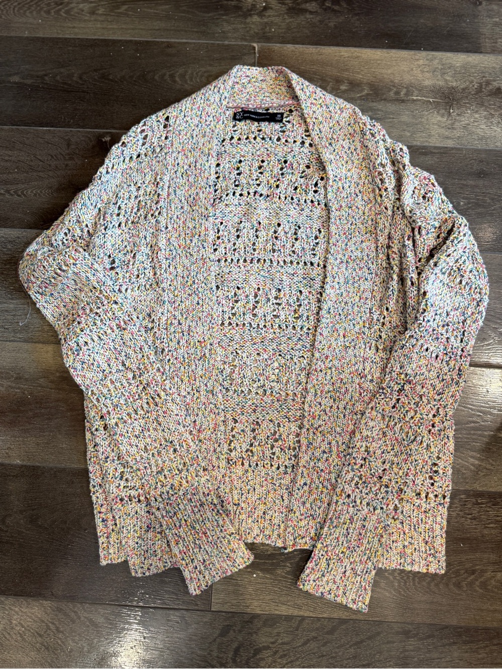 New York & Company Multicolor Rainbow Open-Front Cardigan